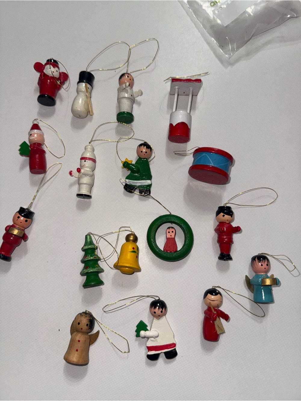 Wooden Christmas Tree Ornaments Set - Red, Green, White